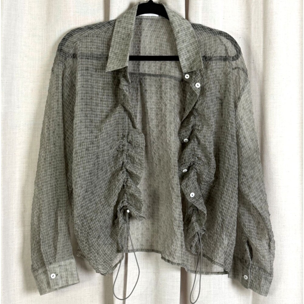 sheer crinkle drawcord blouse oversized boxy minimalist lagenlook free sz modern